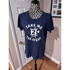 LIfe is Good Womens Blue Crusher Tee T-shirt “Take me 2 the ocean" L Crew Neck